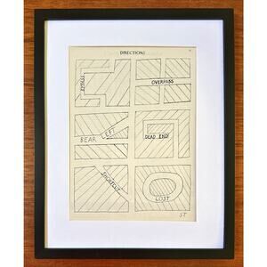 Framed Vintage New Yorker Magazine Cartoon Clipping Saul Steinberg 'Directions'